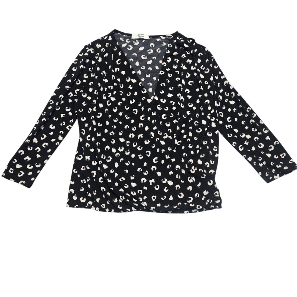 Beacon Apparel Wrap Top Women S Black‎ White Dotted Abstract Print Office Career